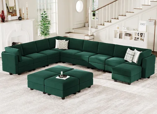 Vista 21 de Belffin Sofá modular modular con asiento de almacenamiento, sofá en forma de U de gran tamaño, sofá modular de terciopelo con terciopelo otomano