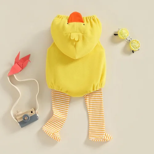 Vista 3 de WOBONIU Baby Girls Boys Chick Costume Contrast Color Plush Sleeveless Hooded Romper Infant Halloween Clothing