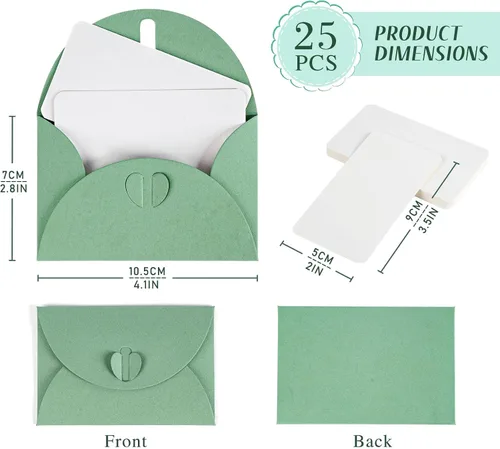 Vista 2 de ABSOFINE 25 piezas de sobres mini con cierre de corazón de 4.1x2.8 pulgadas, sobres bonitos de papel kraft para tarjetas de regalo, sobres pequeños