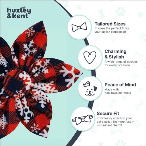 Vista 4 de Huxley & Kent Molinete para mascotas Buffalo & Snow (Pequeño) Accesorio de collar navideño para perros/gatos Accesorio de collar con moño