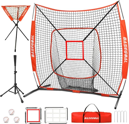 Vista 11 de BaseGoal 6'×6' Baseball Softball Practice Net,Baseball Backstop,with Batting Tee,Ball Caddy,for Hitting Pitching Batting Catching with Bow