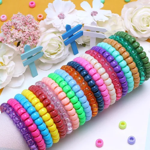 Vista 8 de Cuentas de pony a granel para pulseras, 1200 piezas multicolor + 200 limpiadores de tuberías, hacer cuentas a granel para trenzar el cabello