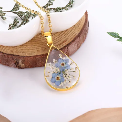 Vista 108 de Forget-Me-Not and Queen Anne's Lace Pressed Wildflower Necklace Birth Month Real Flower Necklace Gold/Silver Pressed Flower Jewelry
