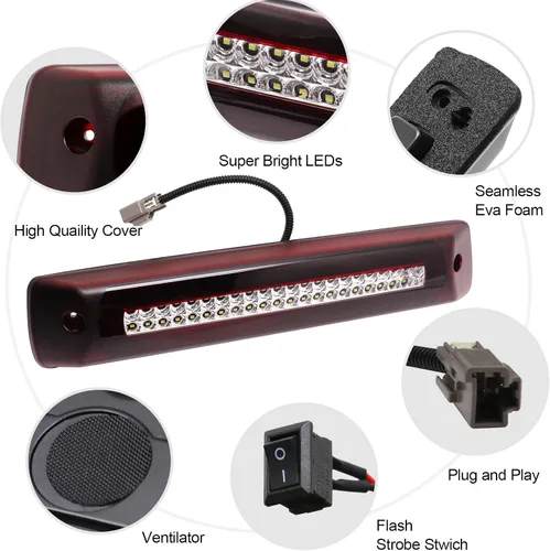 Vista 5 de Tercera Luz de Freno LED Compatible con Colorado Canyon 2015-2022, Reemplazo de Tercera Luz de Freno Estroboscópica F1, Luz de Parada de Montaje