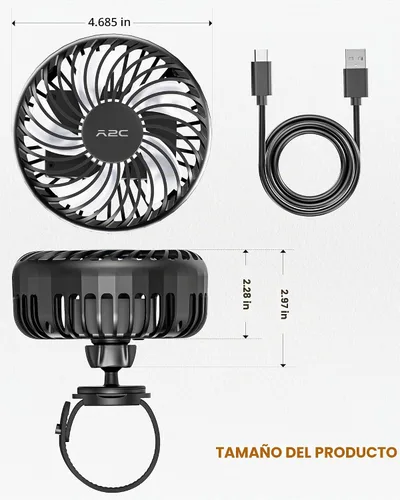 Vista 7 de A2C Ventilador recargable de 4.7" para bicicleta Peloton y bicicleta