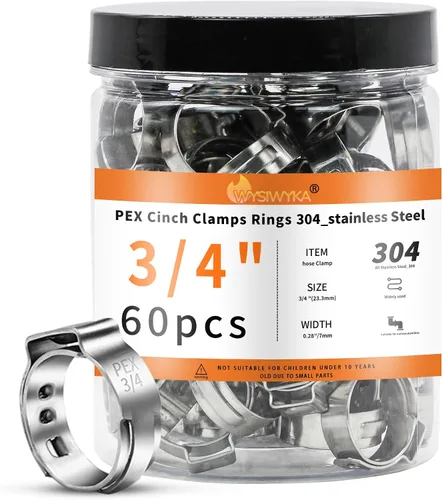 Vista 18 de 60 piezas de anillos de abrazaderas de cincha PEX de 1 pulgada, abrazaderas de manguera de una oreja de acero inoxidable 304, anillos de crimpado