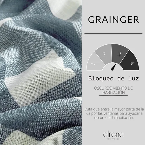 Vista 4 de Elrene Home Fashions Farmhouse Living Grainger Buffalo-Check Cortina Opaca para Ventana, Cortina para Sala de Estar y Dormitorio con Pestañas