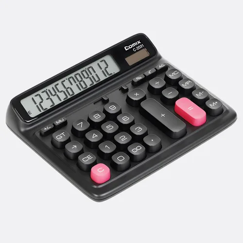Vista 2 de Comix Calculadora de escritorio con pantalla LCD grande de 12 dígitos, batería solar de doble alimentación, calculadora básica con teclas grandes