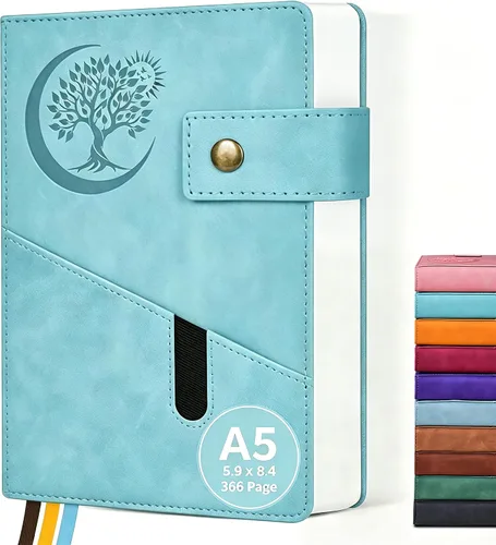Vista 9 de PAIBAS Cuaderno de diario con líneas gruesas de 365 páginas para hombres y mujeres, diarios grandes de cuero A4 para escribir, cuadernos de tapa