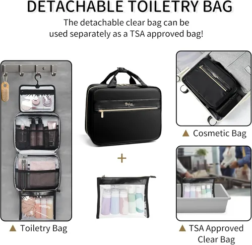 Vista 3 de Neceser de viaje, bolsa grande para artículos de tocador colgantes para mujeres y hombres, bolsa de maquillaje para viajes, organizador