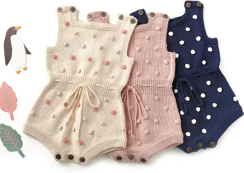 Vista 3 de Simplee kids Mameluco Kint para bebé, sin mangas, con pompones, para recién nacido, para niña