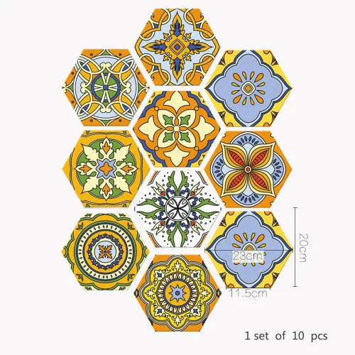 Vista 6 de Alwayspon 10 calcomanías hexagonales antideslizantes para el suelo, para decoración del hogar, despegar y pegar, autoadhesivas, para sala de estar