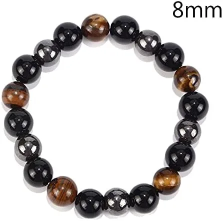 Vista 5 de FORUBUS 2 pulseras elásticas de hematita obsidiana ojo de tigre con cuentas magnéticas para mujeres y hombres, joyería de meditación y yoga