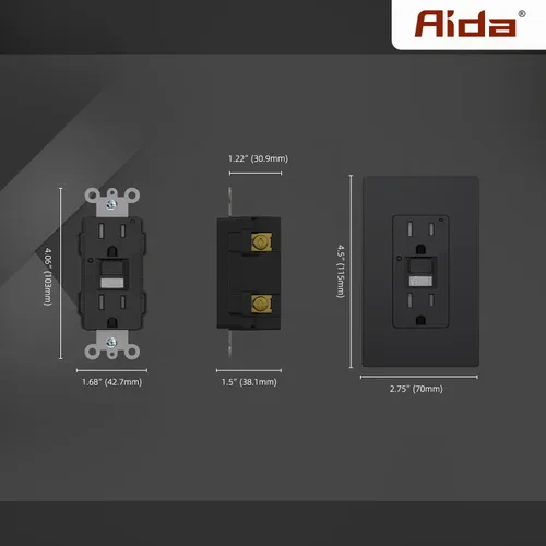 Vista 6 de AIDA - Salida GFCI de 15 amperios, enchufe eléctrico con luz nocturna de autoprueba, receptáculo resistente a manipulaciones con indicador LED