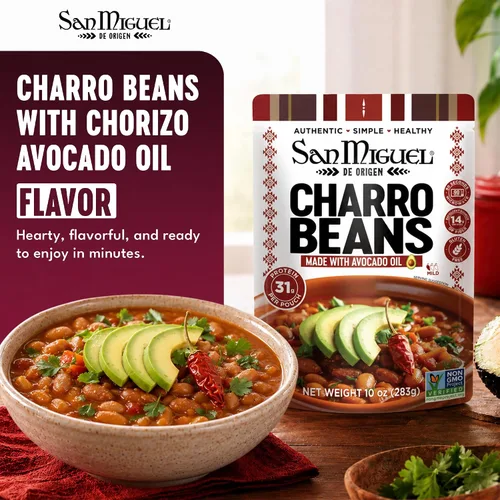 Vista 3 de Frijoles Charro para microondas San Miguel con chorizo, 1.09 oz de proteína