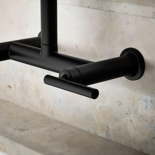 Vista 5 de KOHLER Purist Grifo de fregadero de cocina de dos agujeros para montaje en pared con boquilla de 13-7/8 pulgadas, negro mate