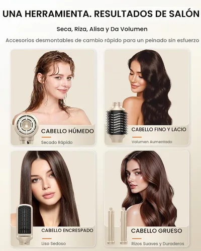 Vista 3 de 6-in-1 Hot Air Brush & Hair Dryer, 110,000 RPM High-Speed Ionic Blow Dryer Gold