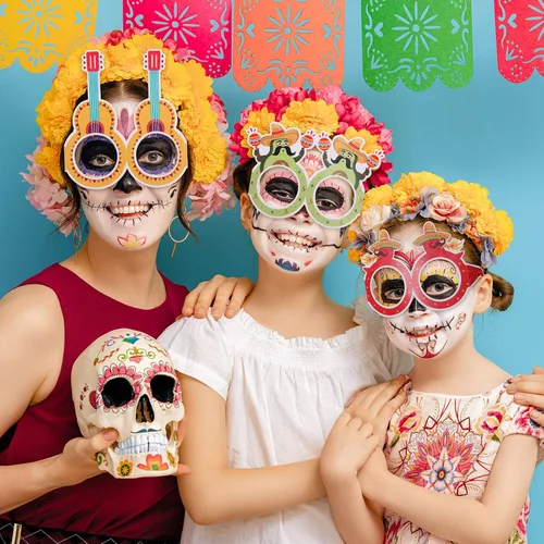 Vista 7 de Silkfly 12 piezas de suministros de fiesta incluyen 6 diademas de tela con sombrero de paja con 6 piezas de decoraciones de fiesta, anteojos