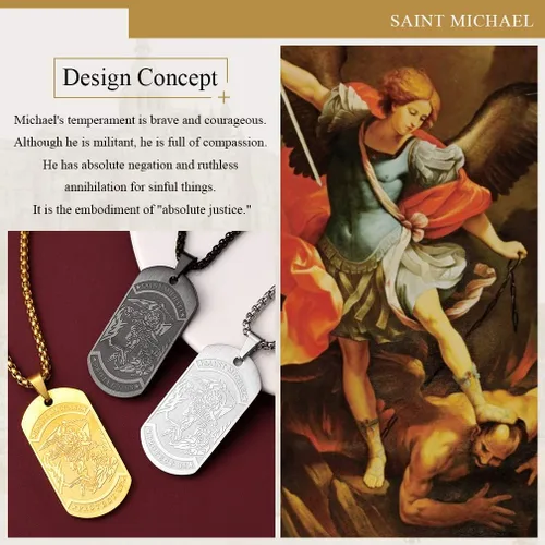 Vista 3 de FaithHeart - Collar de San Miguel, dije personalizado de protección del arcángel, para hombres y mujeres, acero inoxidablechapado en oro Medalla