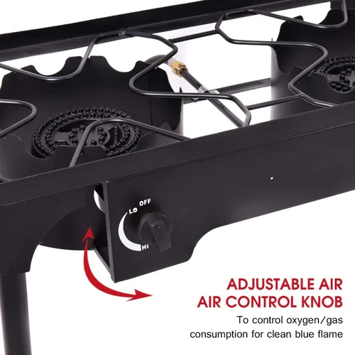 Vista 4 de GLACER Estufa para exteriores, estufa de doble quemador de alta presión, estufa de campamento de gas propano, estufa de gas portátil de 150,000 BTU