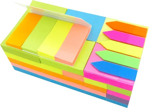 Vista 3 de Paquete económico de notas adhesivas, colores neón surtidos de los tamaños más utilizados en una caja de PP, notas autoadhesivas, 18 blocs por caja
