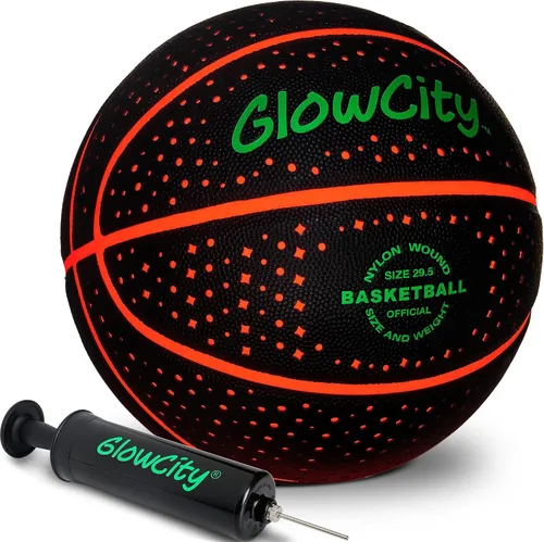Vista 10 de GlowCity Baloncesto que brilla en la oscuridad – Tamaño 5, 6, 7 bola iluminada para niños, adolescentes y adultos – Juegos nocturnos al aire libre