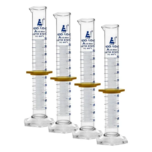 Vista 12 de Cilindro graduado, 33.8 fl oz - ASTM, tolerancia clase A ±3.0.0 fl oz - Collar protector, base hexagonal - Graduaciones azules - Vidrio