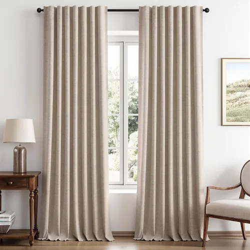 Vista 29 de MIULEE Cortinas de lino 100% opacas para dormitorio, marfil sólido, decoración de lujo, aislamiento térmico, cortinas oscurecedoras para sala