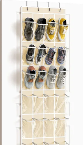 Vista 12 de Simple Houseware - Organizador de zapatos colgante con 24 bolsillos grandes y transparentes para colgar en la puerta, color negro