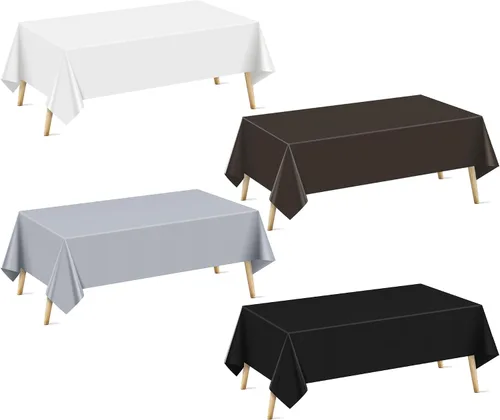 Vista 18 de Mantel rectangular de la serie azul y verde, 4 piezas, 54 x 72 pulgadas, color sólido, impermeable y a prueba de derrames, mantel de plástico