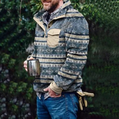 Vista 2 de Sudadera con forro polar para hombre sudadera de sherpa mullida para hombre sudadera de moda con capucha de retazos