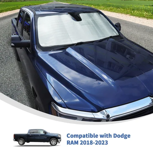 Vista 3 de Linskip Parasol de parabrisas personalizado para RAM 1500 2018-2023, accesorios interiores para parasol, visera exterior reflectante