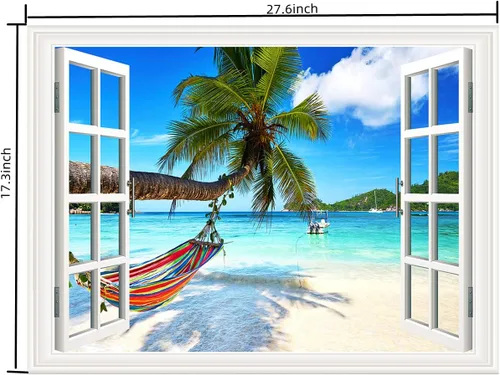Vista 3 de 2 calcomanías autoadhesivas para pared, romántica, sala de estar, dormitorio, estudio, oficina, decoración de pared, paisaje del océano, calcomanía