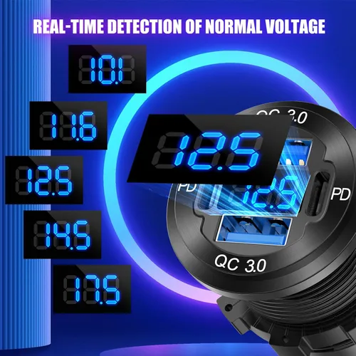 Vista 5 de Actualizado Cargador de 4 Puertos 12V USB de Aluminio, 78W Dual PD y QC Múltiples Puertos USB para Coche, Enchufe de 12 Voltios de Reemplazo