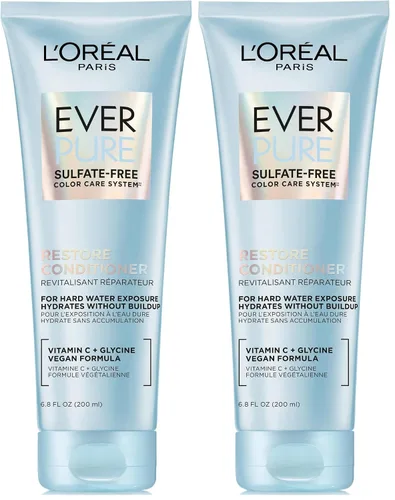 Vista 10 de L'Oreal Paris Acondicionador Restore sin sulfato con antioxidantes, acondicionador hidratante para exposición al agua dura y acumulación de peinado