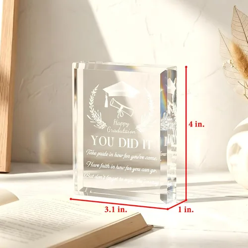 Vista 3 de YWHL Regalos de graduación para él o ella, regalos inspiradores para graduados de la clase de 2025, recuerdo de graduación de cristal grabado