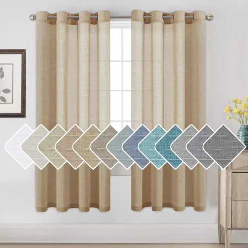 Vista 55 de H.VERSAILTEX Cortinas de lino de mezcla natural para sala de estar/cortinas de lino semitransparentes reductoras de luz de 54 pulgadas de largo