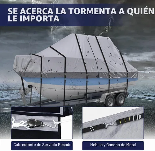 Vista 5 de Cubierta para Barco con Techo en T 900D - Cubierta para Barco de Consola Central de Servicio Pesado Resistente al Agua y Remolcable que se Ajusta a