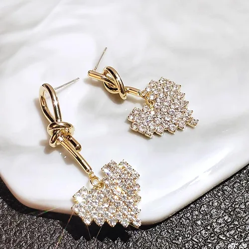 Vista 4 de Biifoxee Aretes colgantes y tachuelas con diamantes de imitación brillantes para mujeres y niñas, Cobre, Diamante de imitación
