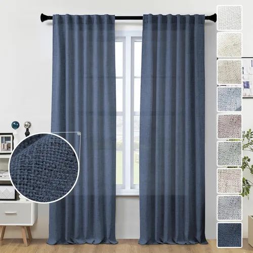 Vista 24 de Cortinas de Lino Natural Color Crema de 84 Pulgadas de Largo para Sala de Estar, Juego de 2 Paneles de Lino Texturizado con Trabillas Traseras