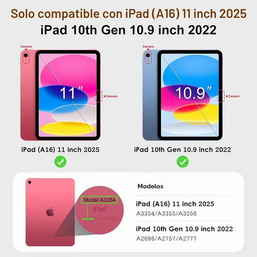 Vista 2 de DTTO Funda para iPad (A16) de 11ª Generación de 11 Pulgadas 2025, Funda para iPad de 10ª Generación de 10.9 Pulgadas 2022, Funda Protectora Trasera
