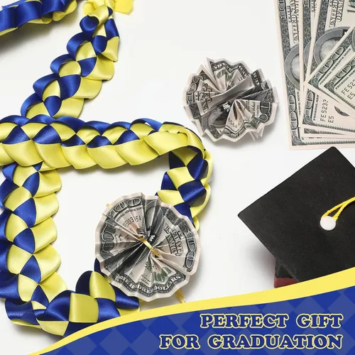 Vista 5 de Jexine Collar trenzado doble con lazo de graduación 2025 Lei y Kukui Nut Graduation Money Lei con lazo para regalo