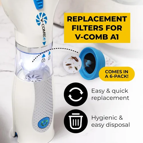 Vista 3 de Peine eléctrico recargable A1 para eliminar piojos sin químicos, paquete de filtros de recambio, solución natural para piojos para niños y adultos