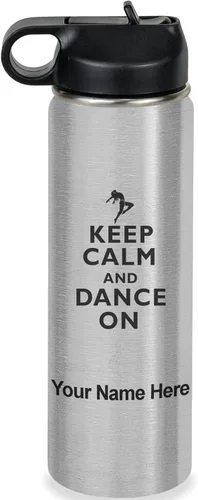 Vista 45 de LaserGram Botella de agua personalizada, mantén la calma y baila, acero inoxidable de doble pared aislada al vacío con popote superior, regalo Rosa