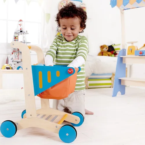 Vista 6 de Carrito de compras de madera para niños Hape galardonado Multi, L: 16.9, W: 11.8, H: 19.8 pulgadas, Multi, Carrito de compras de juguetes