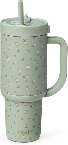 Vista 19 de Ello Oasis Vaso de 24 oz con asa y popote retráctil Taza reutilizable de acero inoxidable aislada 100% a prueba de fugas, regalos