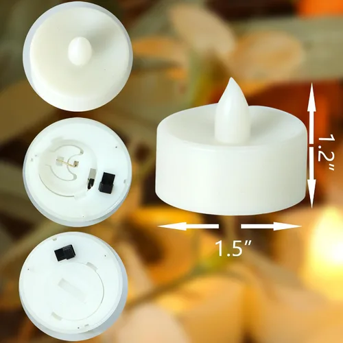 Vista 2 de CANDLE CHOICE Velas de té sin llama que funcionan con pilas, velas LED parpadeantes brillantes para centros de mesa de boda, Halloween, Acción