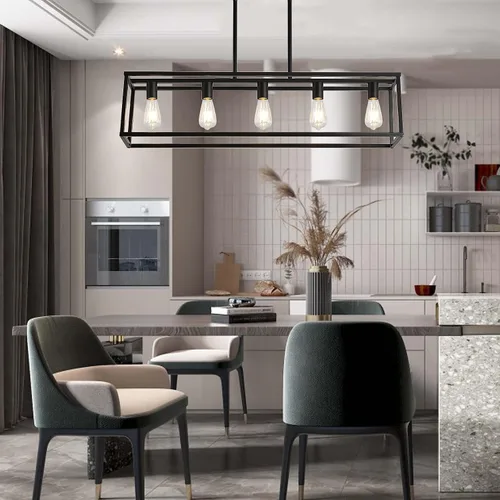 Vista 5 de XILICON Iluminación de isla de cocina, candelabros de granja, 5 luces, modernas, para comedor, accesorios de iluminación colgantes, jaula de isla