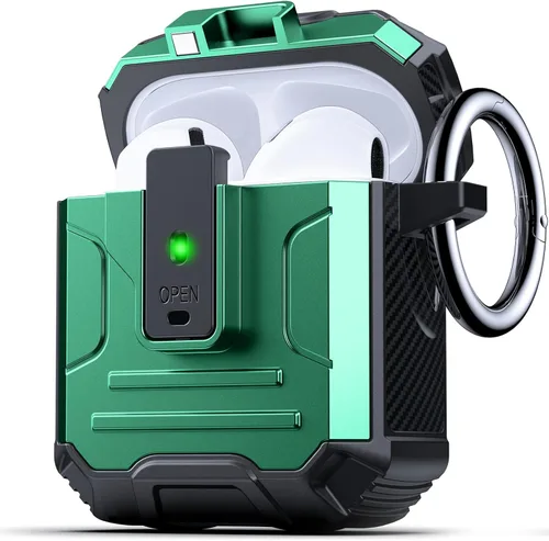 Vista 38 de DASFOND - Funda de armadura para AirPods de 2ª y 1ª generación, carcasa de cuerpo completo de grado militar a prueba de golpes, soporte de carga