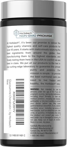 Vista 3 de Horbäach Glucosamina Condroitina Más MSM y Cúrcuma 180 Cápsulas Recubiertas Suplemento Sin OGM, Sin Gluten Suplemento sin OMG, sin gluten